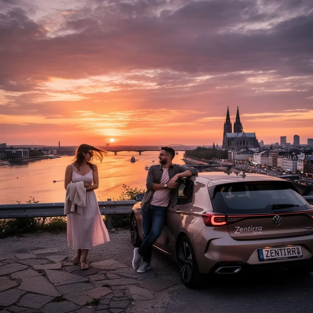 Städtische Umgebung mit Mietfahrzeugen auf einem Parkplatz